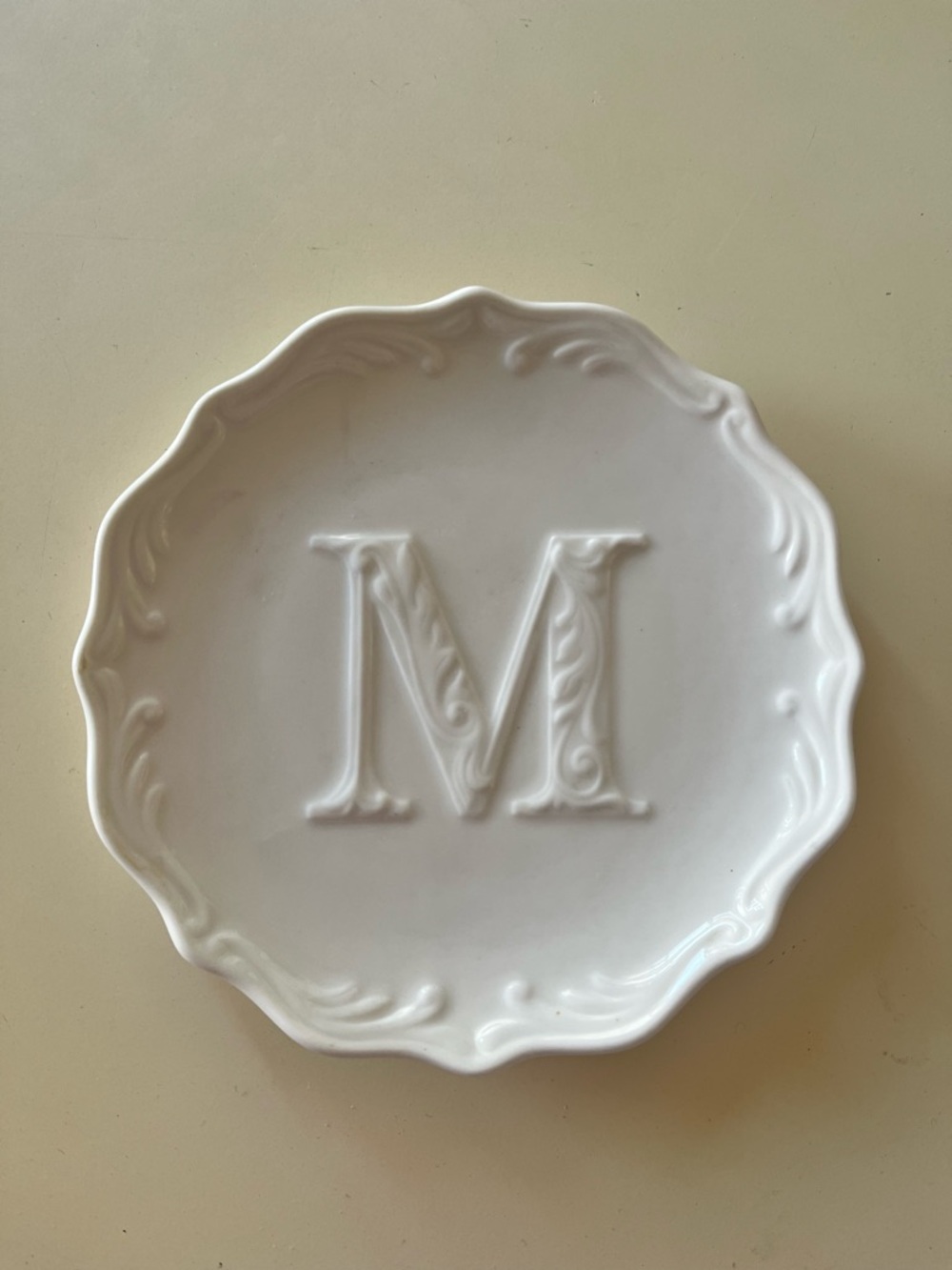 Lenox White Ceramic Monogram 'M' Scalloped Trinket Dish